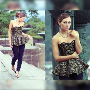 RARE Corset Story Black & Gold Brocade Corset Mini Dress | Size M/22”